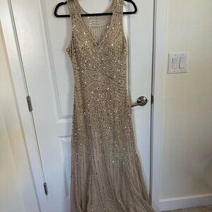 Elegant Beige Sleeveless Evening Gown